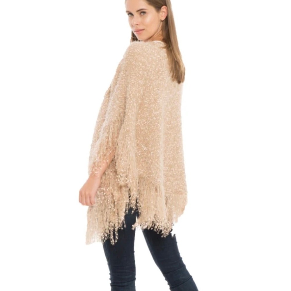 Muche & Muchette  Opa Bouclé Fringe Glam Rose Gold Cardigan Shawl One Size - Picture 2 of 14